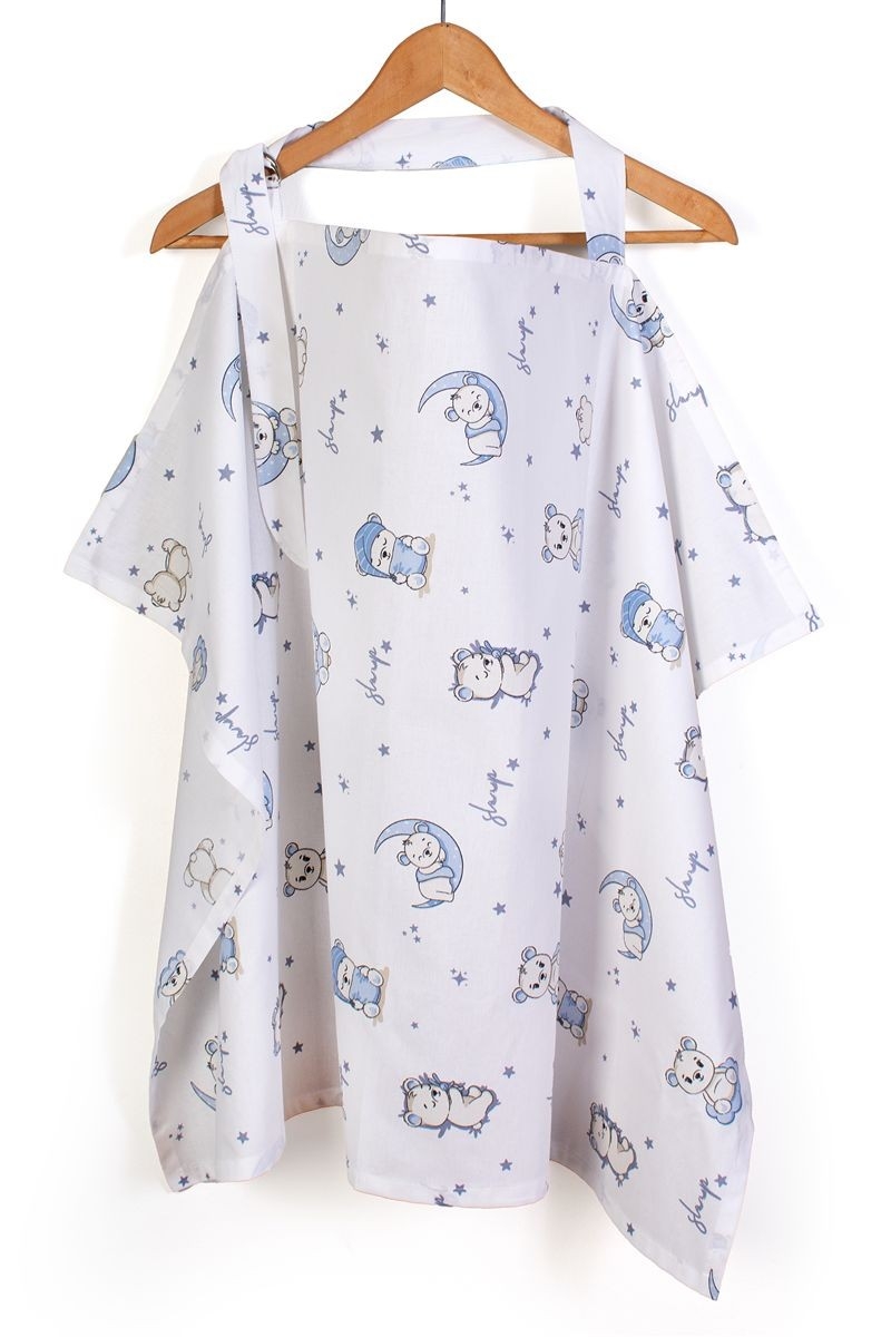 Ποδιά Θηλασμού bebe Bear's Nest 03 105x70 White-Sky Blue 100% Cotton