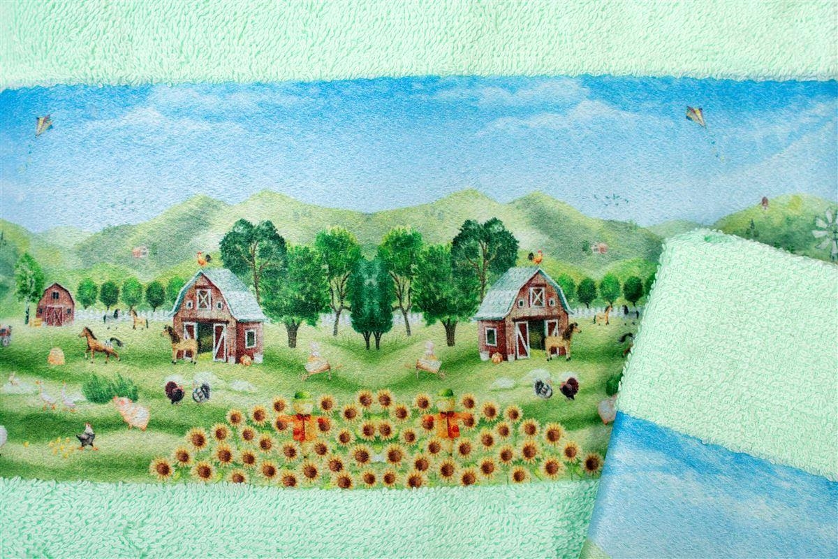 Πετσέτα Σετ 2 τεμ Με Ψηφιακή Εκτύπωση bebe Farm 342 30X50,70X140 Mint 100% Cotton