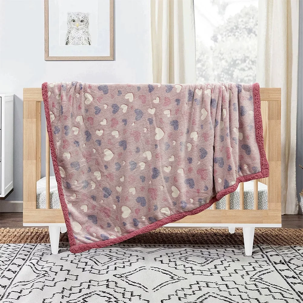 LINO ΚΟΥΒΕΡΤΑ FLEECE SHERPA ΦΩΣΦΟΡΙΖΕ HERZ PINK 110X150