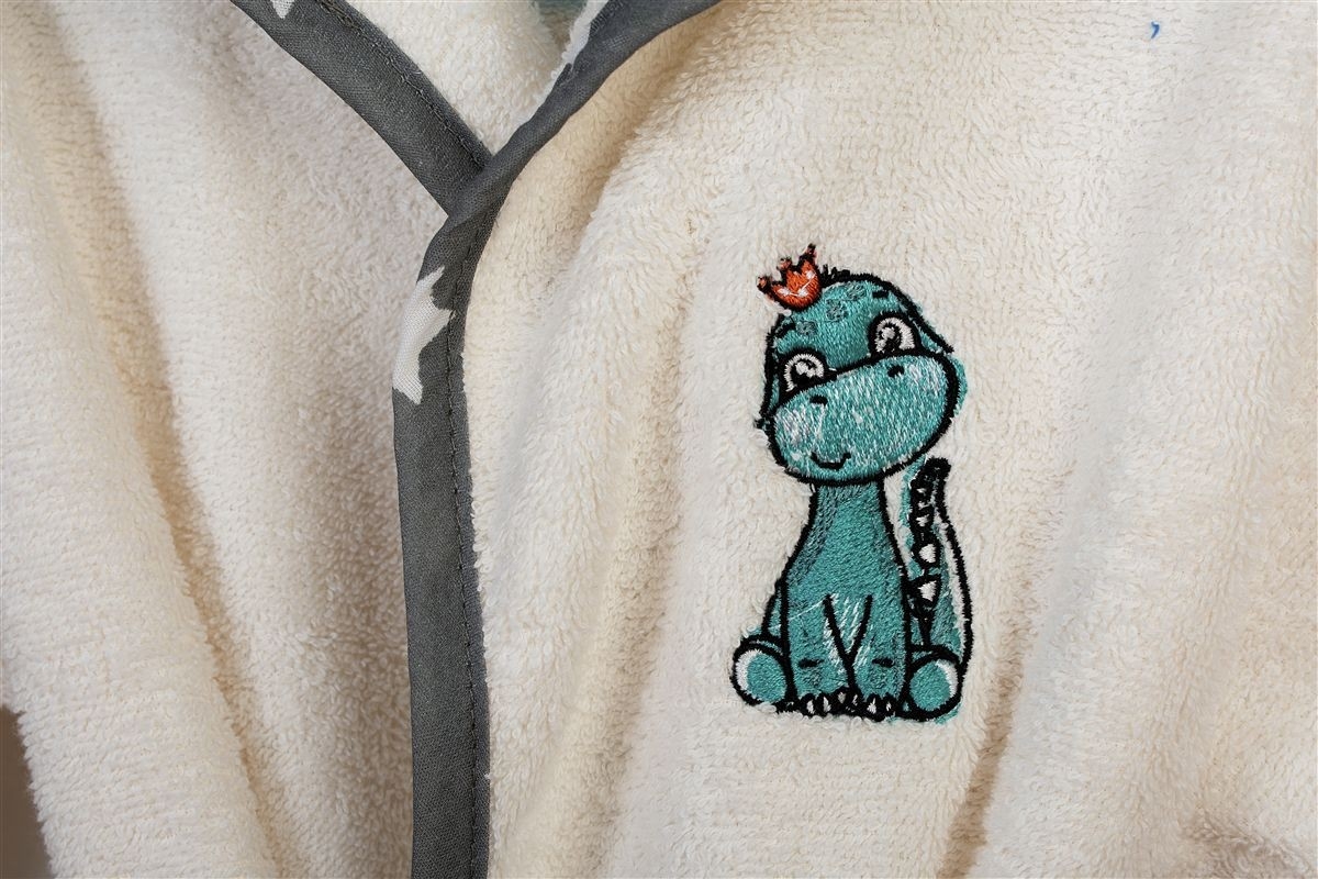 Μπουρνούζι Με Κέντημα kids Dinosaur 181 Size: 02 Ecru-Grey 100% Cotton