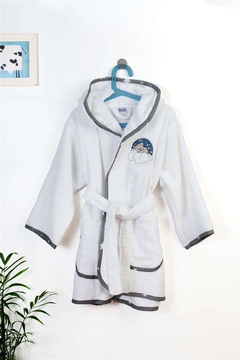 Μπουρνούζι Με Κέντημα kids Cloudy Bear 176 Size: 04 White-Grey 100% Cotton