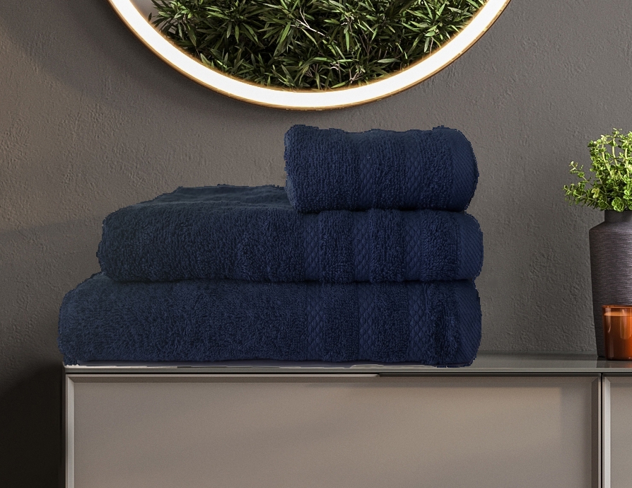ΣΕΤ ΠΕΤΣΕΤΕΣ  DIOS4 NAVY 3ΤΕΜ 30x50cm 50x100cm 70x140cm 100% COTTON 450gsm