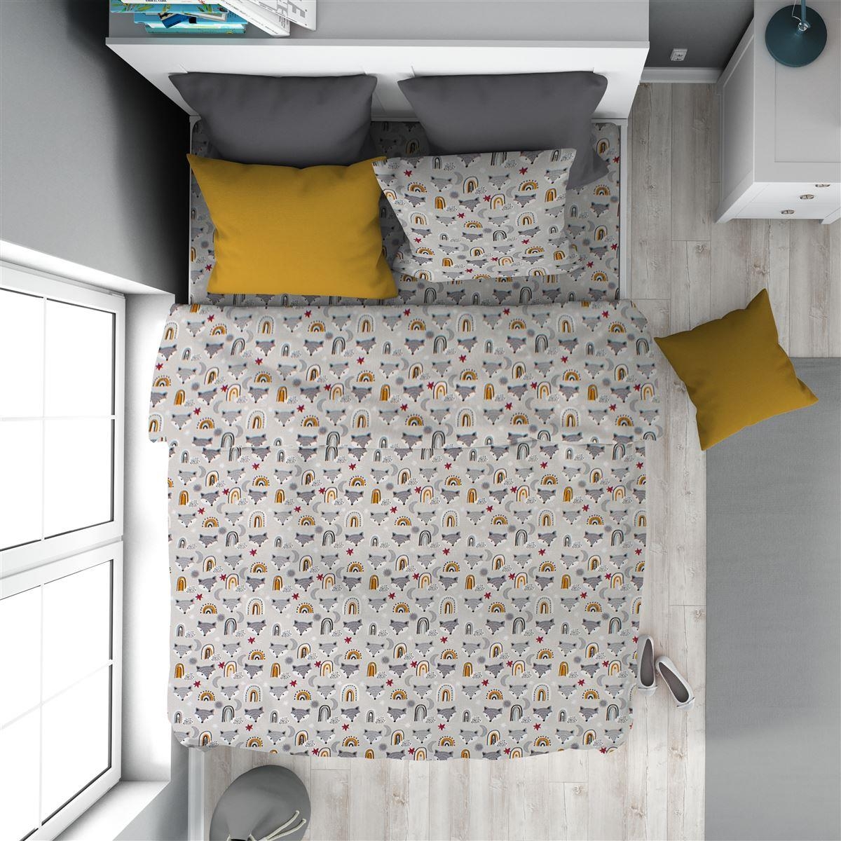 Παπλωματοθήκη Εμπριμέ kids Fox 527 160X240 Grey 100% Cotton