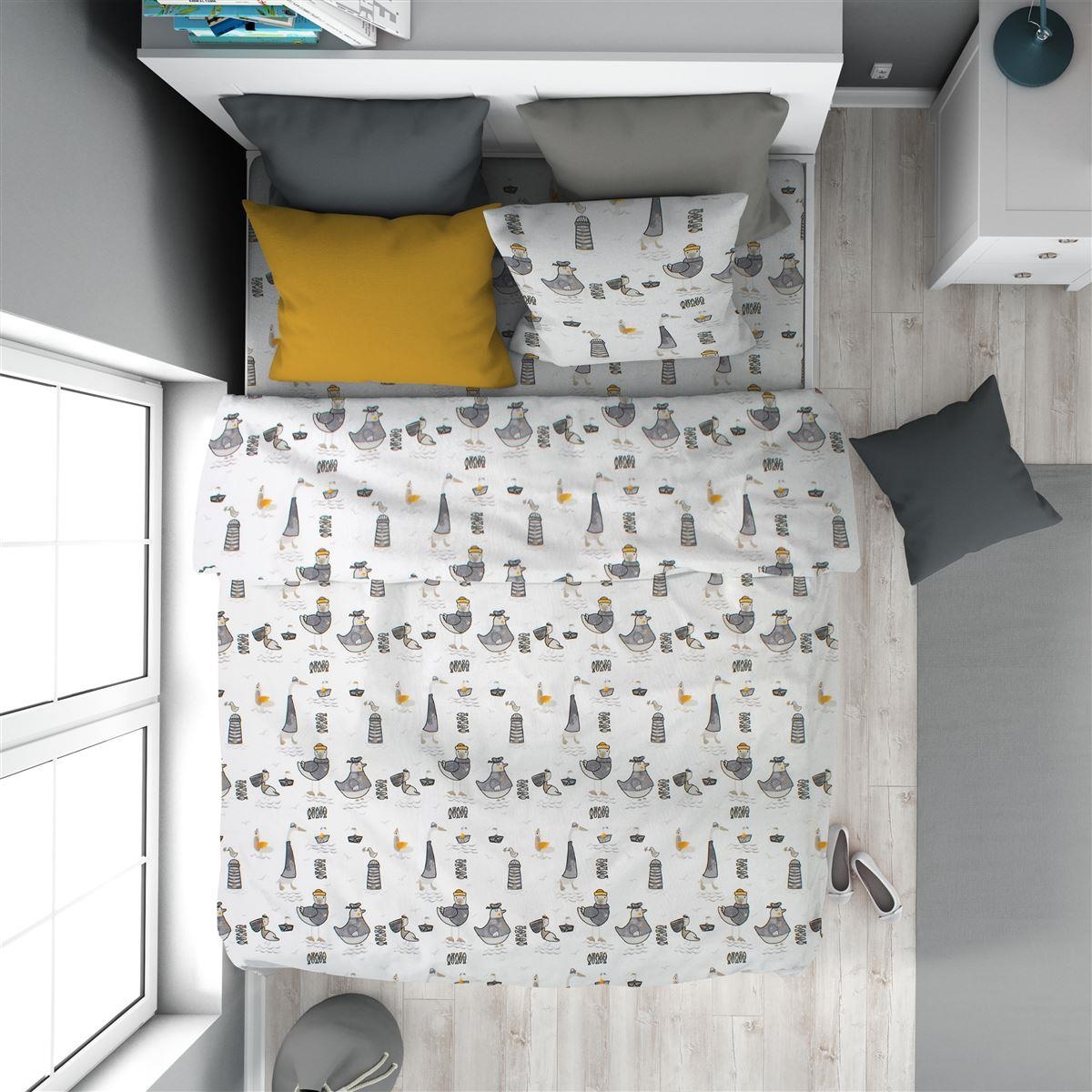 Πάπλωμα Εμπριμέ kids Seabirds 578 160X240 White-Grey 100% Cotton