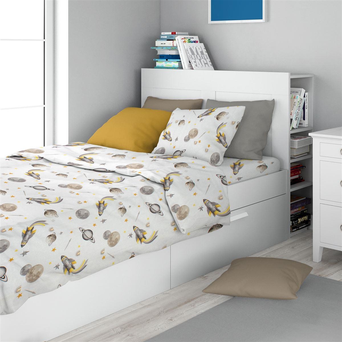 Σεντόνια Εμπριμέ Σετ 3 τεμ kids Space Mission 183 160X240 White-Grey 100% Cotton