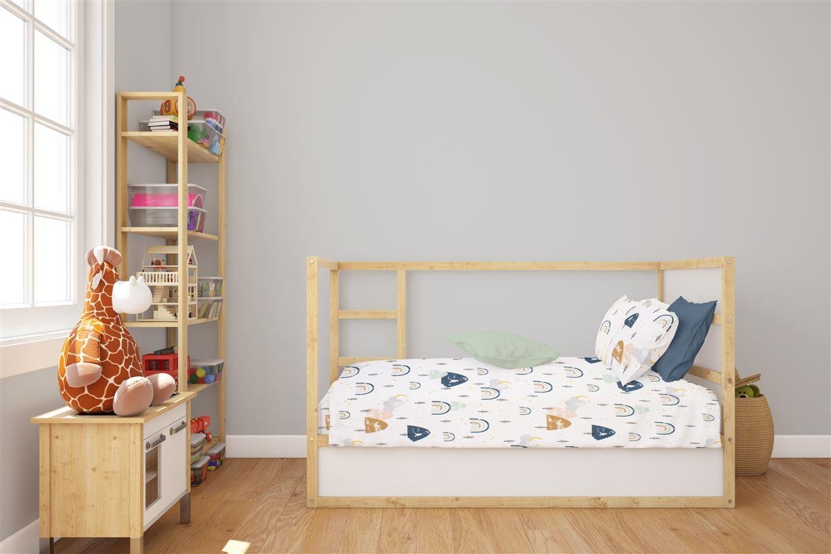 Κατωσέντονο Με Λάστιχο bebe Rainbow 574 0,70X1,40X0,15 White-Blue 100% Cotton