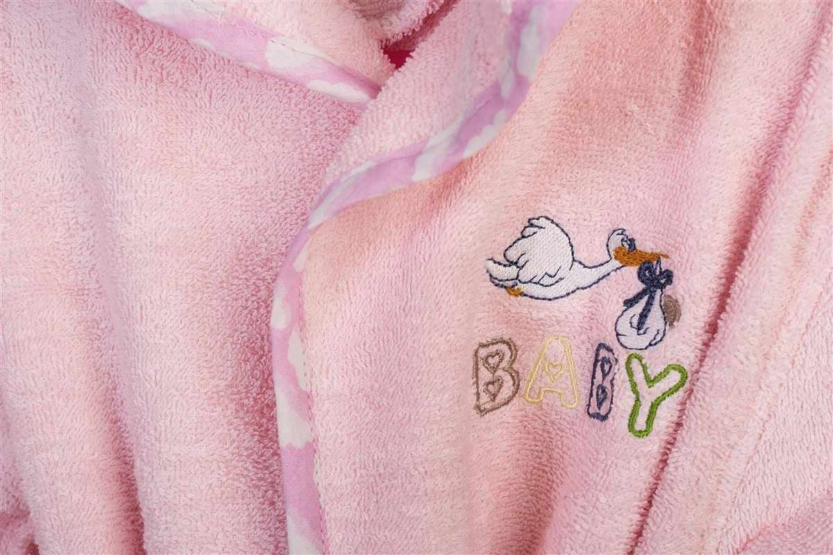 Μπουρνούζι Με Κέντημα kids Stork 192 Size: 04 Pink 100% Cotton