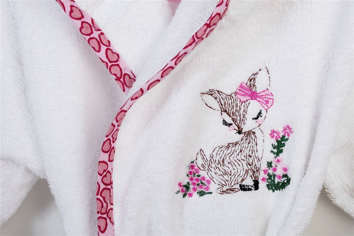 Μπουρνούζι Με Κέντημα kids Deer 197 Size: 02 White-Pink 100% Cotton