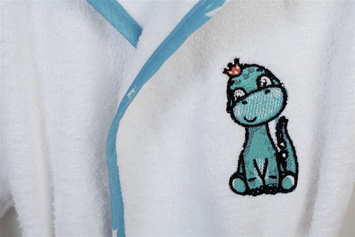 Μπουρνούζι Με Κέντημα kids Dinosaur 180 Size: 04 White-Sky Blue 100% Cotton