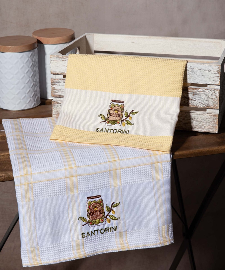 Σετ 2 τεμαχίων ποτηρόπανα (50cm x 70cm) βάζο κίτρινο SANTORINI