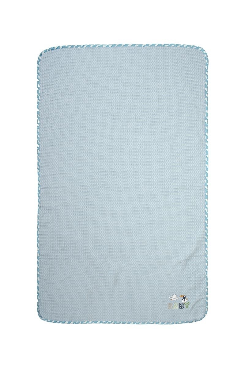 Κουβέρτα Πικέ Με Κέντημα bebe Stork 191 80X110 Sky Blue 100% Cotton