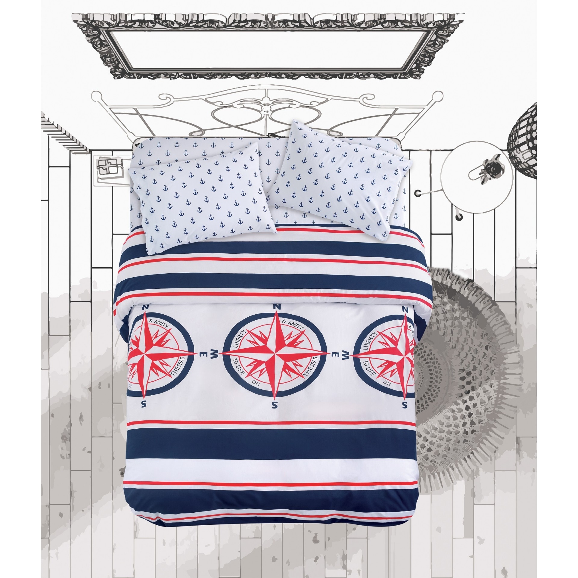 COMPASS ΠΑΠΛΩΜΑ KING 240Χ250CM  2*50X70CM 144TC 100% COTTON