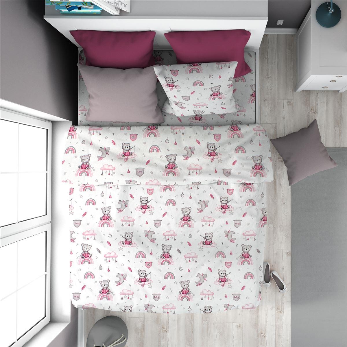 Πάπλωμα Εμπριμέ kids Cloudy Bear 582 160X240 White-Pink 100% Cotton