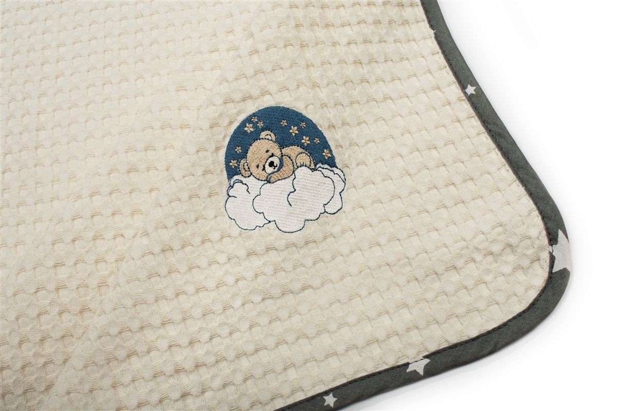 Κουβέρτα Πικέ Με Κέντημα bebe Cloudy Bear 177 80X110 Ecru-Grey 100% Cotton