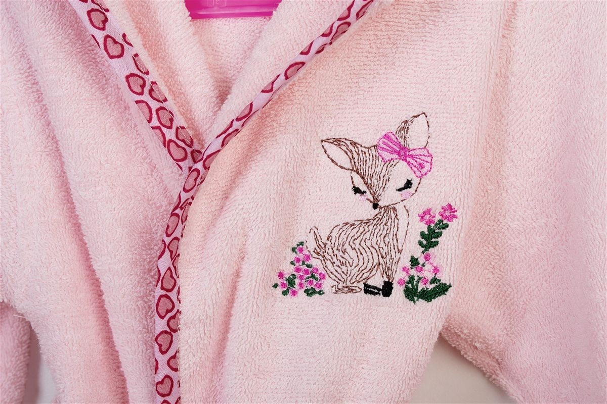 Μπουρνούζι Με Κέντημα kids Deer 196 Size: 04 Pink 100% Cotton