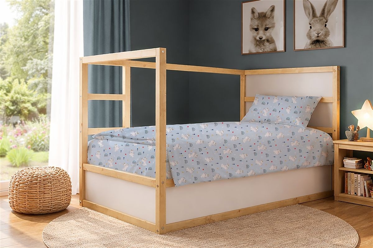 Σεντόνια Εμπριμέ Σετ 2 τεμ kids Rabbit Garden 584 160X240 Sky Blue 100% Cotton