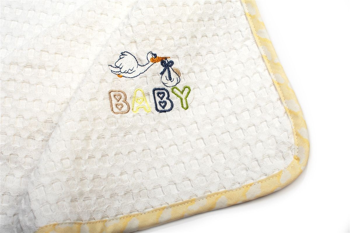 Κουβέρτα Πικέ Με Κέντημα bebe Stork 193 100X160 White-Yellow 100% Cotton