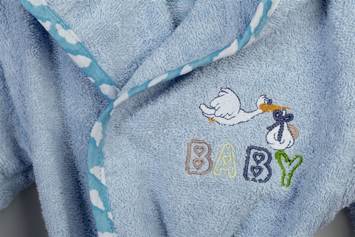 Μπουρνούζι Με Κέντημα kids Stork 191 Size: 02 Sky Blue 100% Cotton