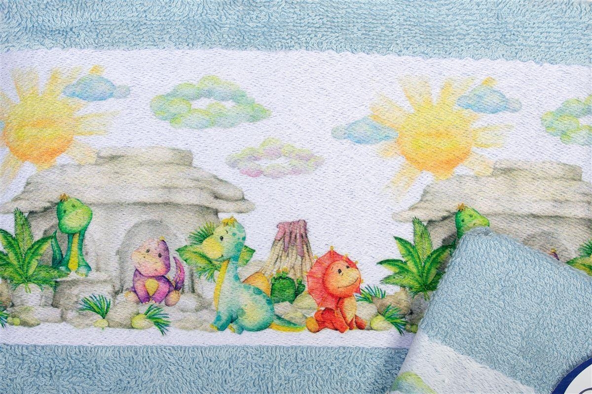 Πετσέτα Σετ 2 τεμ Με Ψηφιακή Εκτύπωση bebe Dinosaurs 310 30X50,70X140 Sky Blue 100% Cotton