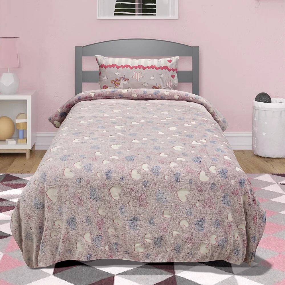 LINO ΚΟΥΒΕΡΤΑ FLEECE ΦΩΣΦΟΡΙΖΕ HERZ PINK 160X220