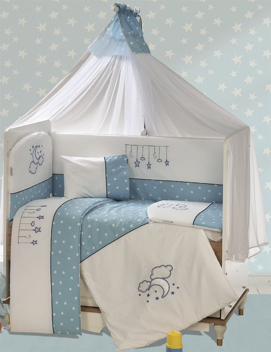 Προίκα Μωρού Με Κέντημα Σετ 9 τεμ bebe Sweet Dreams 10 White-Sky Blue 100% Cotton