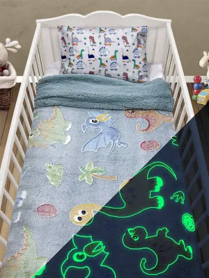 LINO ΚΟΥΒΕΡΤΑ FLEECE SHERPA ΦΩΣΦΟΡΙΖΕ VOLCANO GREY-CIEL 110X150