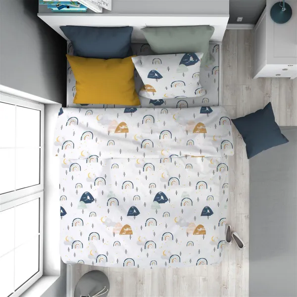 Παπλωματοθήκη Εμπριμέ kids Rainbow 574 160X240 White-Blue 100% Cotton
