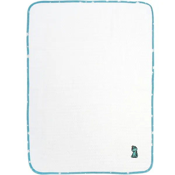 Κουβέρτα Πικέ Με Κέντημα bebe Dinosaur 180 100X160 White-Sky Blue 100% Cotton