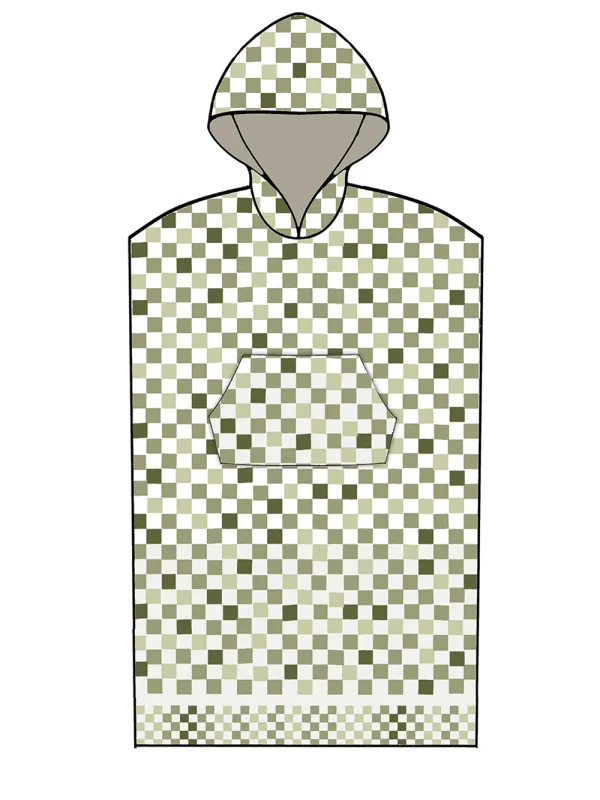 Poncho Θαλάσσης με κουκούλα CHECKS GREEN Small - Medium