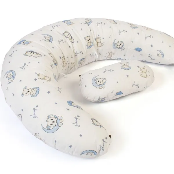 Μαξιλάρι Εγκυμοσύνης - Θηλασμού 2 σε 1 bebe Bear's Nest 03 155x35x20 White-Sky Blue 100% Cotton