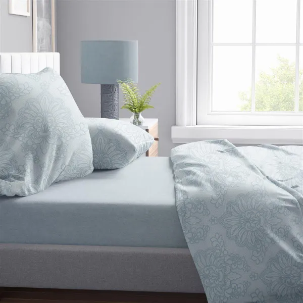 Σεντόνια Εμπριμέ Σετ 4 τεμ Άρτεμις 705 220X240 Light Blue-Grey 100% Cotton