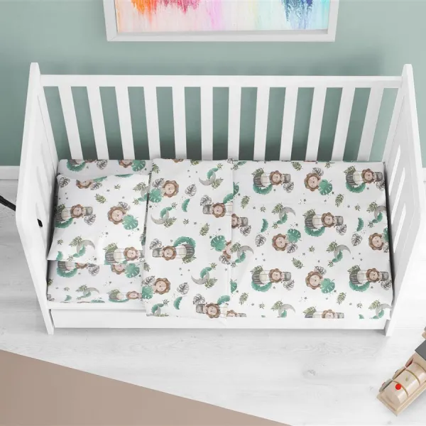 Κατωσέντονο Με Λάστιχο bebe Lion 534 0,70X1,40X0,15 Green 100% Cotton