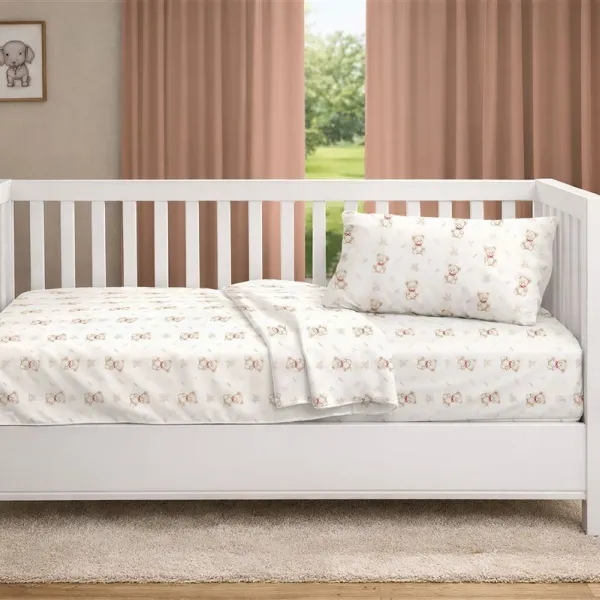Κατωσέντονο Με Λάστιχο bebe Newborn Bear 716 0,70x1,40x0,15 White-Beige 100% Cotton