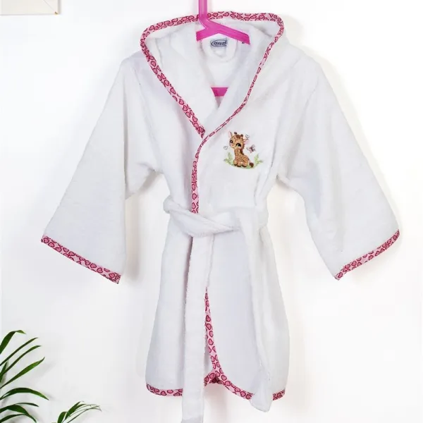 Μπουρνούζι Με Κέντημα kids Giraffe 172 Size: 04 White-Pink 100% Cotton