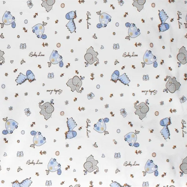 Πάνα Φανέλα bebe Elephant 074 80X80 White-Sky Blue 100% Cotton Flannel
