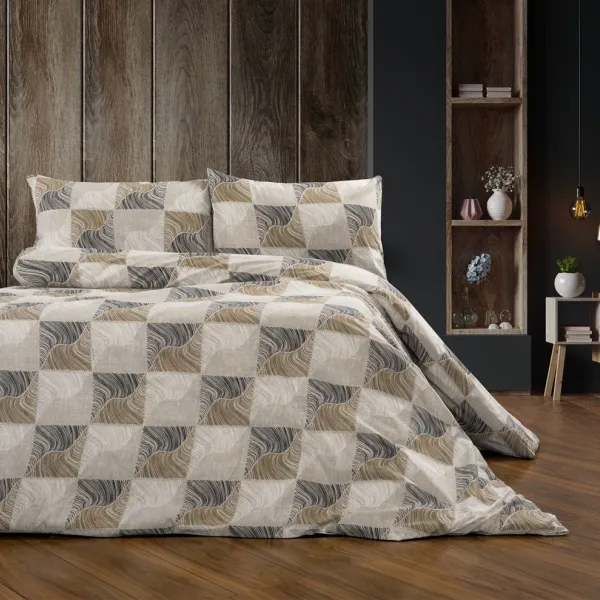Σεντόνια Εμπριμέ Σετ 3 τεμ Κλεοπάτρα 609 160X240 Beige-Black 70/30 Cott/Pol