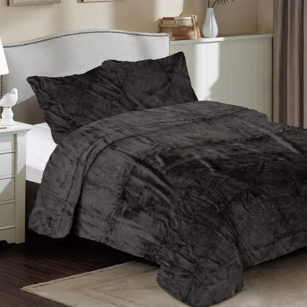 Κουβέρτα Coral Fleece Solid 08 220X240 Grey-Black 100% Polyester