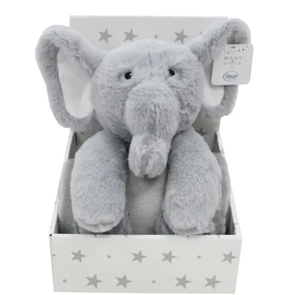 Λούτρινο Ζωάκι Σετ 2 Τεμ. bebe Elephant 03 Ύψος 25 cm & Κουβέρτα Coral Fleece 75X90 cm Grey 100% Polyester