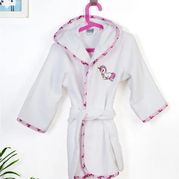 Μπουρνούζι Με Κέντημα kids Unicorn 188 Size: 04 White-Pink 100% Cotton