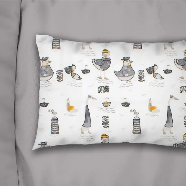 Μαξιλαροθήκη Εμπριμέ kids Seabirds 578 50X70 White-Grey 100% Cotton