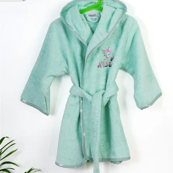 Μπουρνούζι Με Κέντημα kids Deer 199 Size: 04 Mint 100% Cotton