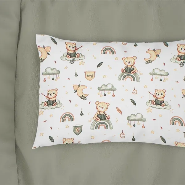 Μαξιλαροθήκη Εμπριμέ kids Cloudy Bear 581 50X70 White-Olive 100% Cotton