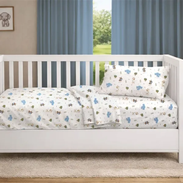 Κατωσέντονο Με Λάστιχο bebe Happy Safari 711 0,70X1,40X0,15 White-Sky Blue 100% Cotton