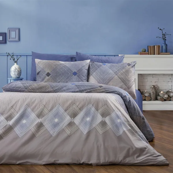 Σεντόνια Εμπριμέ Σετ 4 τεμ Καλλιρόη 604 240X270 Grey-Blue 70/30 Cott/Pol