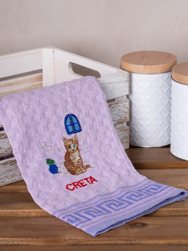 Σετ 12 τεμαχίων ποτηρόπανα γκοφρέ (50cm x 70cm) λιλά γάτα CRETA