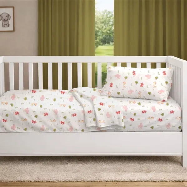 Κατωσέντονο Με Λάστιχο bebe Happy Safari 712 0,70X1,40X0,15 White-Pink 100% Cotton
