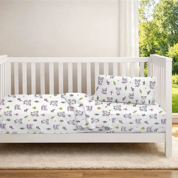 Κατωσέντονο Με Λάστιχο bebe Baby Foxes 594 0,70X1,40X0,15 White-Pastel Lilac 100% Cotton