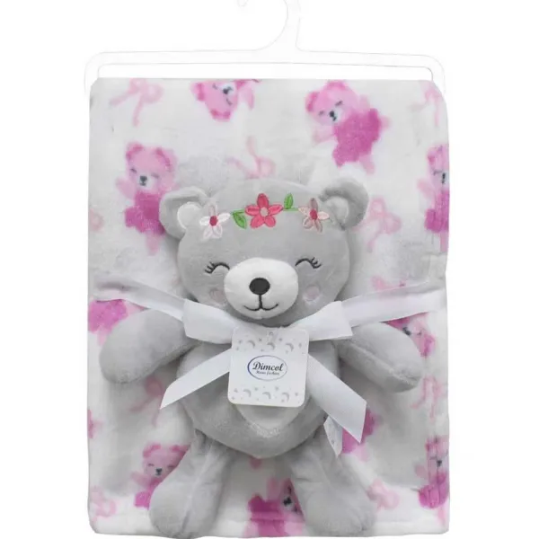 Λούτρινο Ζωάκι Σετ 2 Τεμ. bebe Teddy Bear 21 Ύψος 25 cm & Εμπριμέ Κουβέρτα Coral Fleece 75x100 cm Grey 100% Polyester