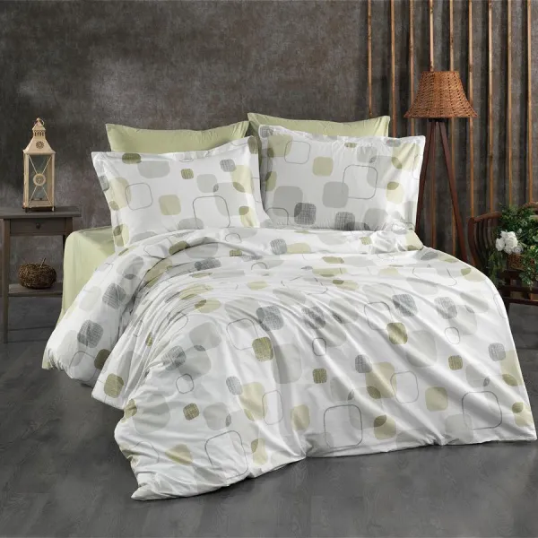 Σεντόνια Εμπριμέ Σετ 3 τεμ Μελίνα 708 160X240 White-Olive 100% Cotton