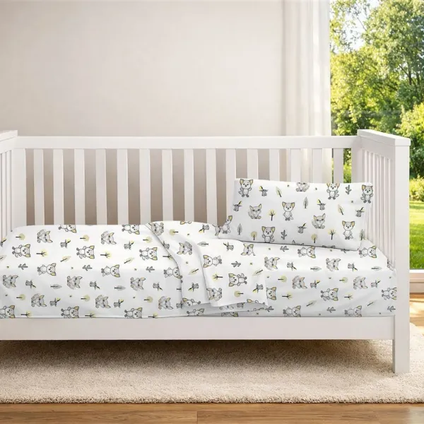 Κατωσέντονο Με Λάστιχο bebe Baby Foxes 595 0,70X1,40X0,15 White-Grey 100% Cotton